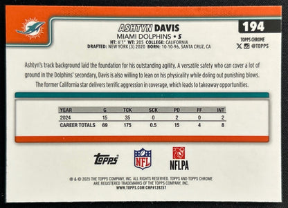 Ashtyn Davis 2025 Topps Chrome Dolphins Sports Trading Cards
