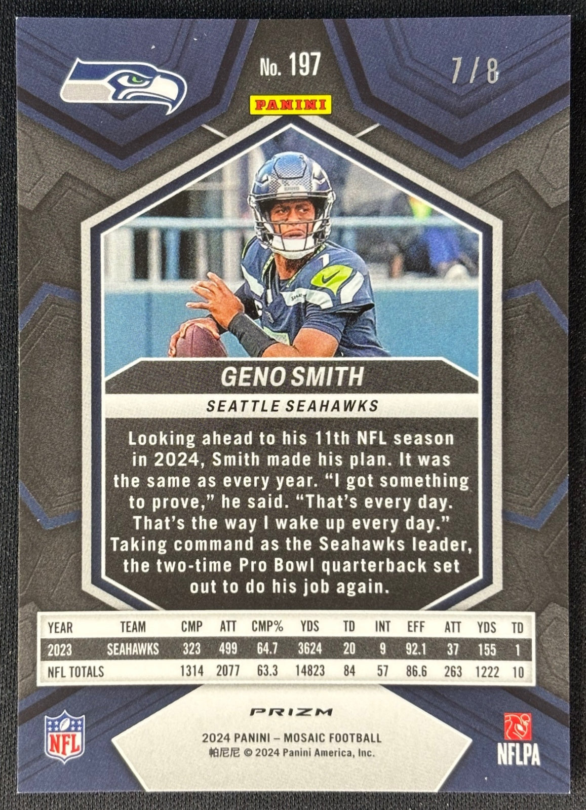 Geno Smith 2024 Mosaic Choice Black Gold Prizm /8 Seahawks - Back