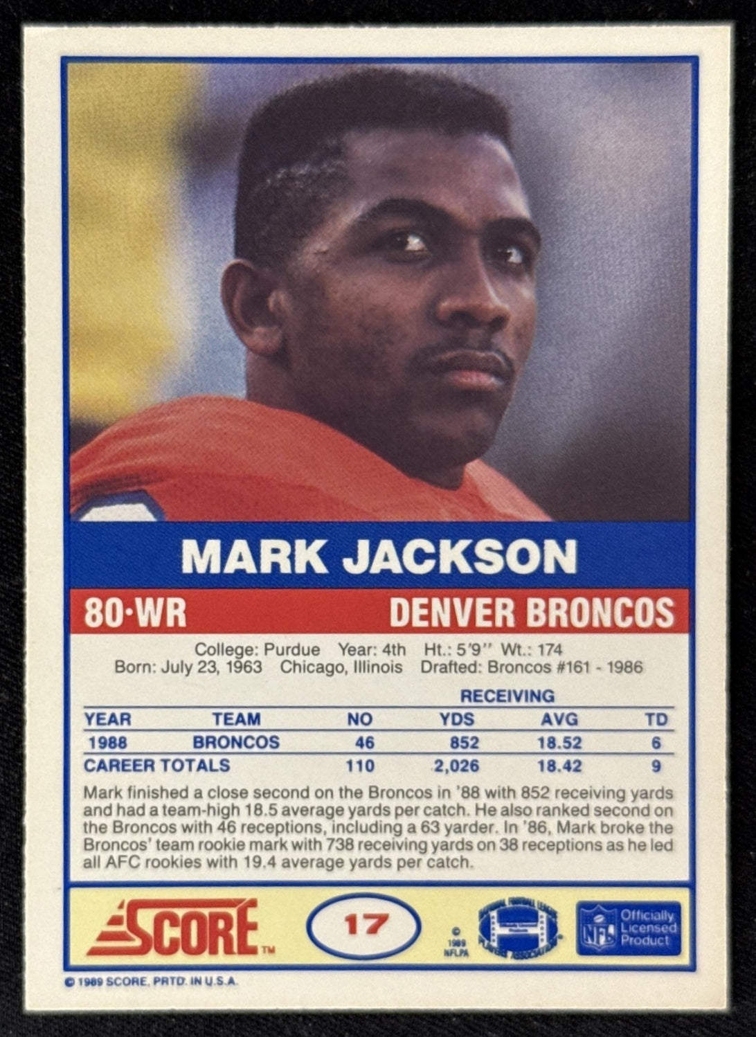 Mark Jackson 1989 Score Broncos Sports Trading Card