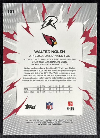 Walter Nolen 2025 Topps Resurgence Blue and Orange Spark Refractor Cardinals