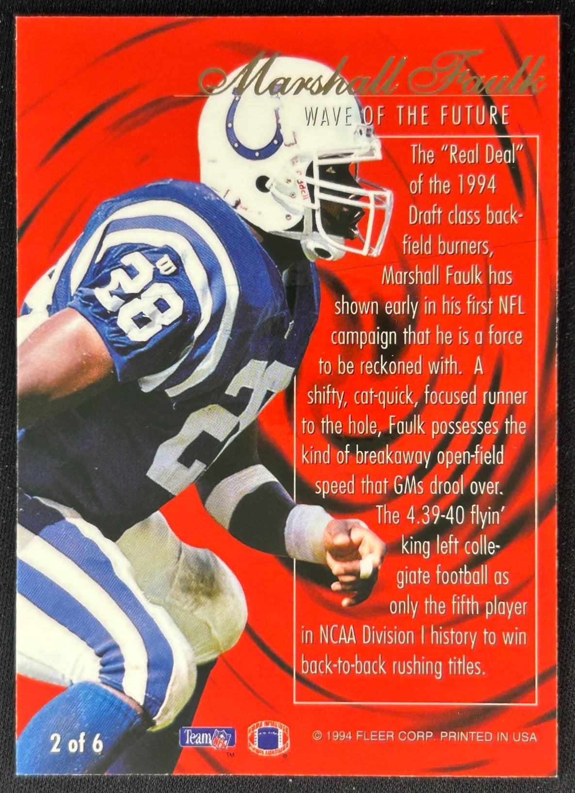 Marshall Faulk 1994 Ultra Flair Wave of the Future Colts Sports Trading Cards