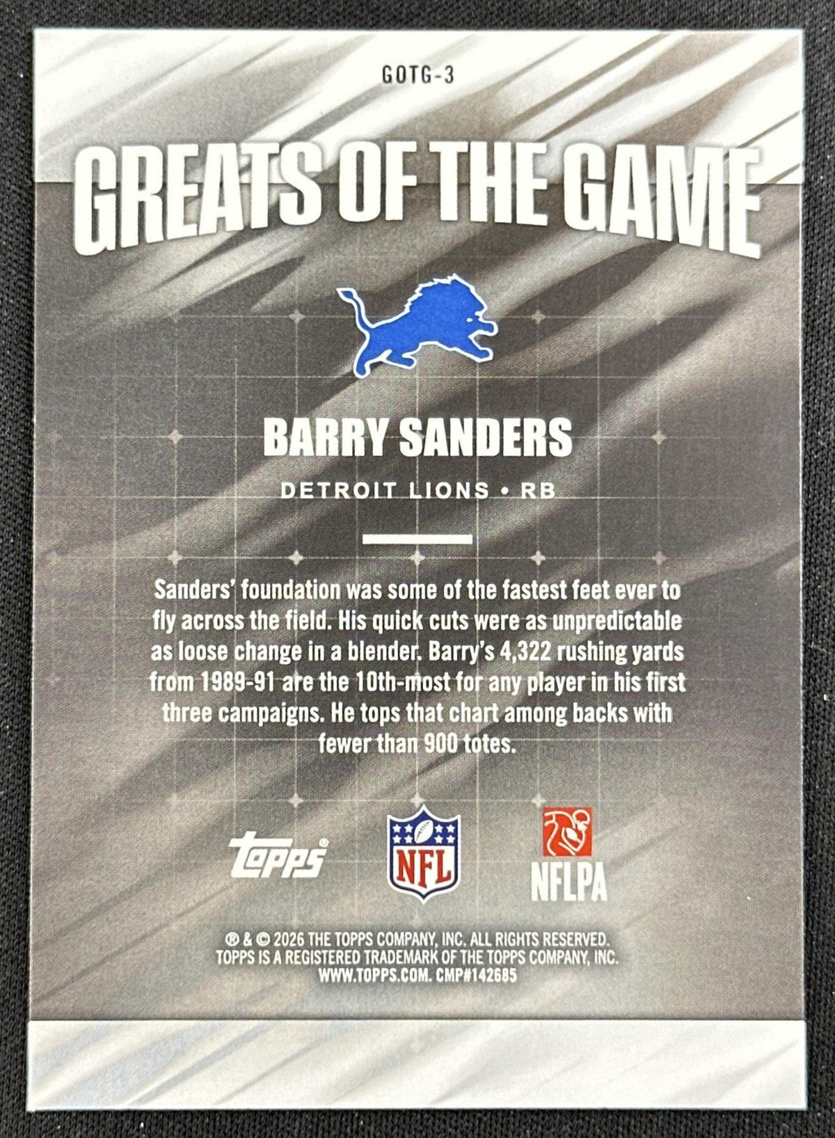 Barry Sanders 2026 Topps Flagship Greats Of The Game Lions