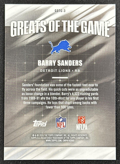Barry Sanders 2026 Topps Flagship Greats Of The Game Lions