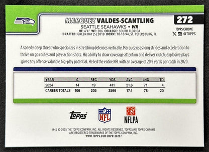 Marquez Valdes-Scantling 2025 Topps Chrome Sapphire Seahawks Sports Trading Card