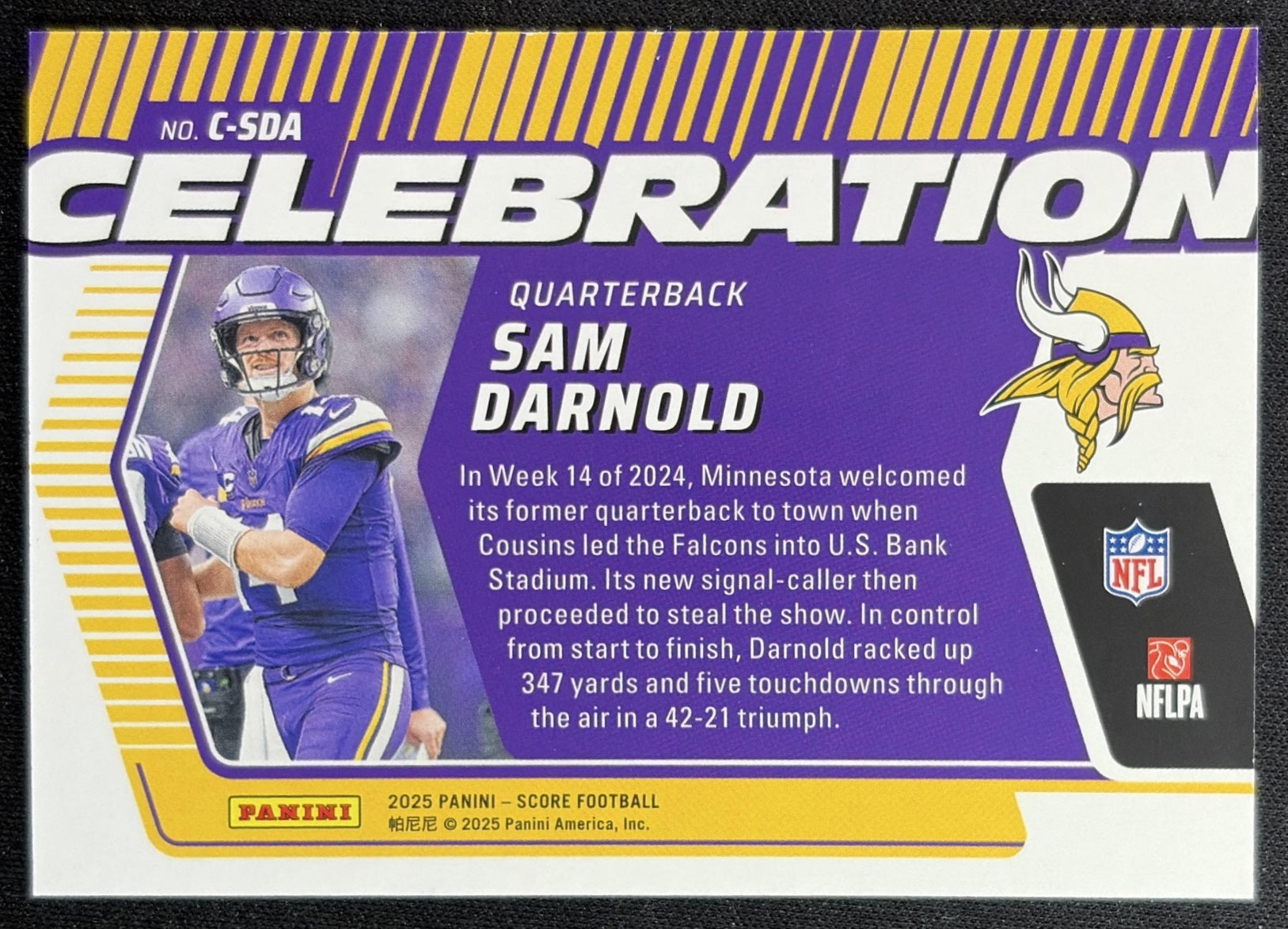 Sam Darnold 2025 Panini Score Celebration Gold Vikings Sports Trading Cards