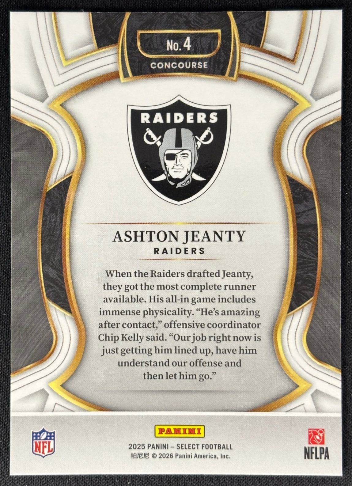Ashton Jeanty 2025 Select Concourse Raiders Sports Trading Card