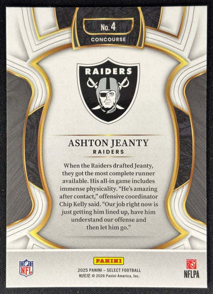 Ashton Jeanty 2025 Select Concourse Raiders Sports Trading Card