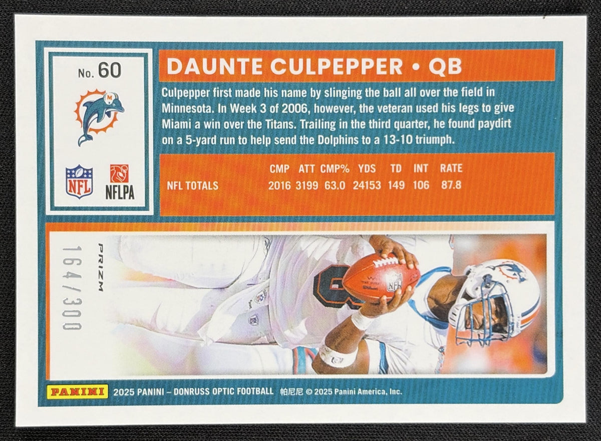 Daunte Culpepper 2025 Panini Donruss Optic Wave Prizm /300 Dolphins back