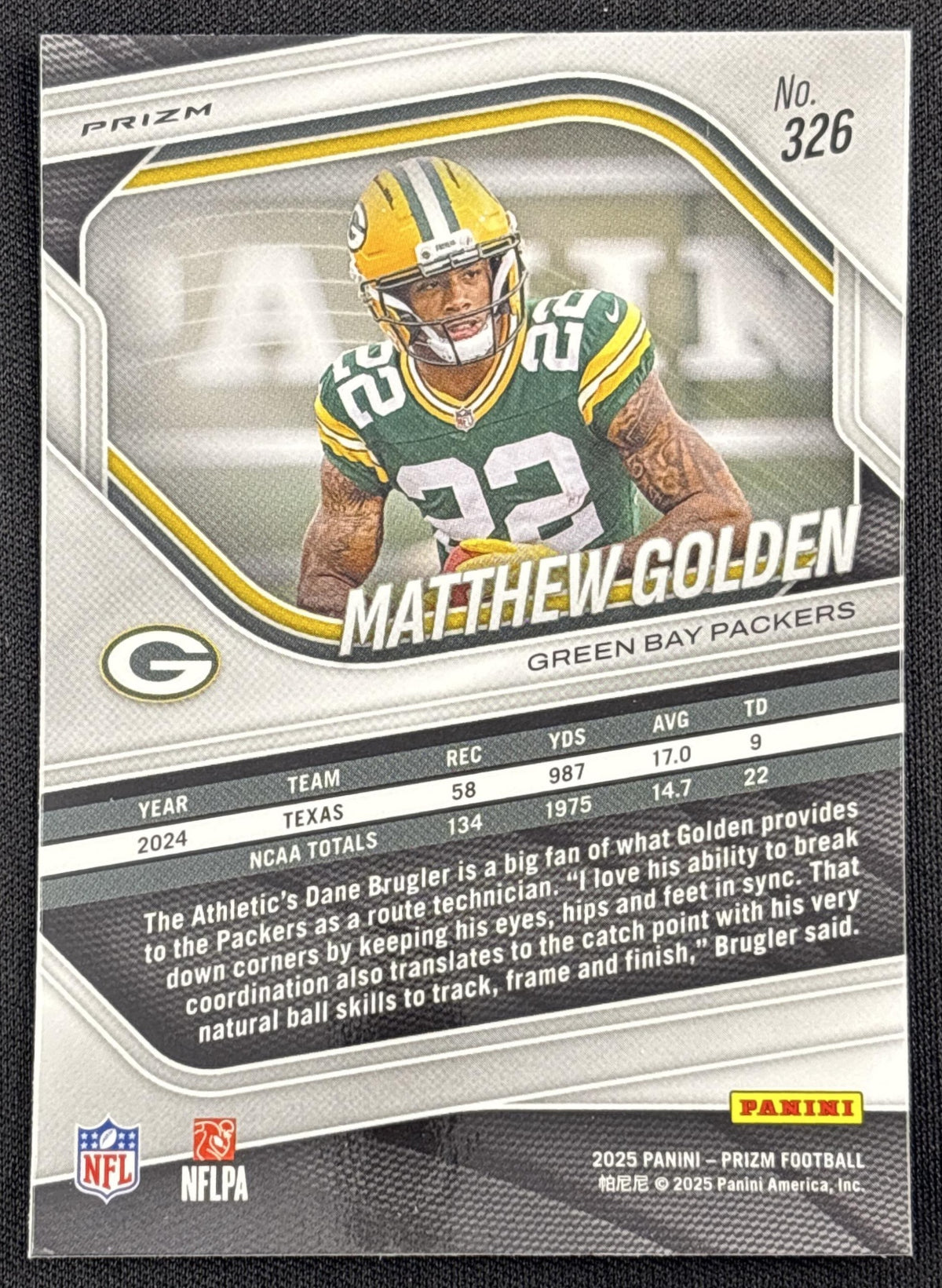 Matthew Golden 2025 Panini Prizm Rookie No Huddle Packers