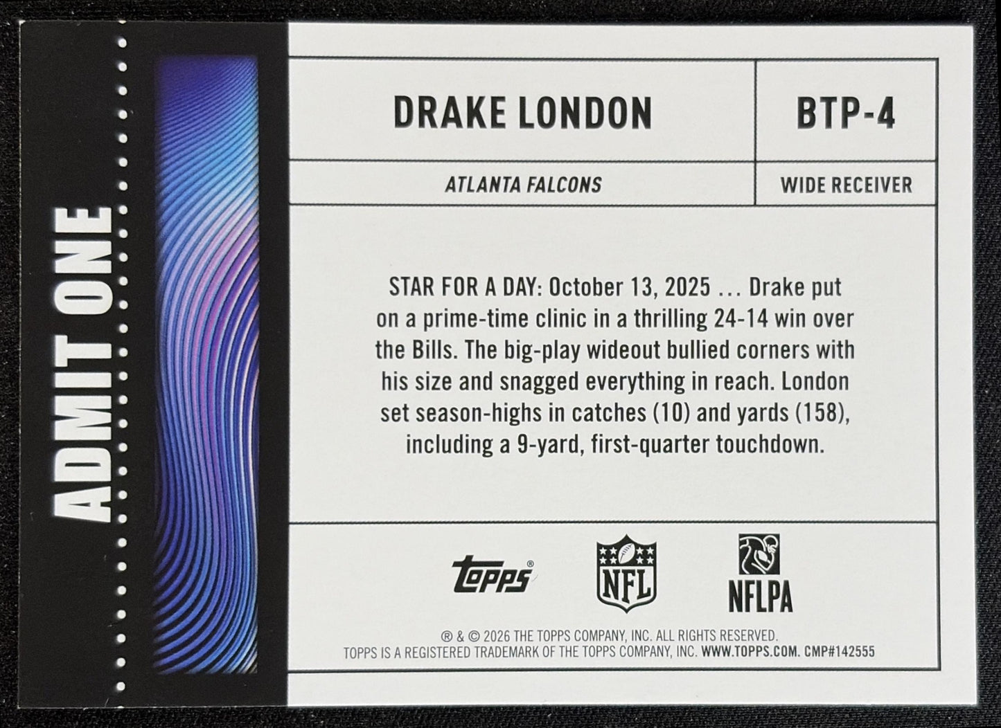 Drake London 2026 Topps Big Ticket Players Falcons back