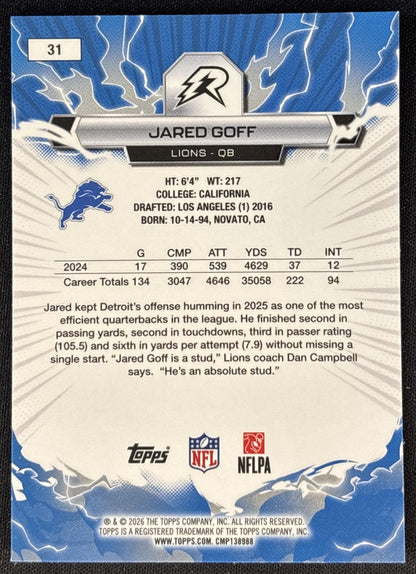 Jared Goff 2025 Topps Resurgence Lions Detroit Lions back