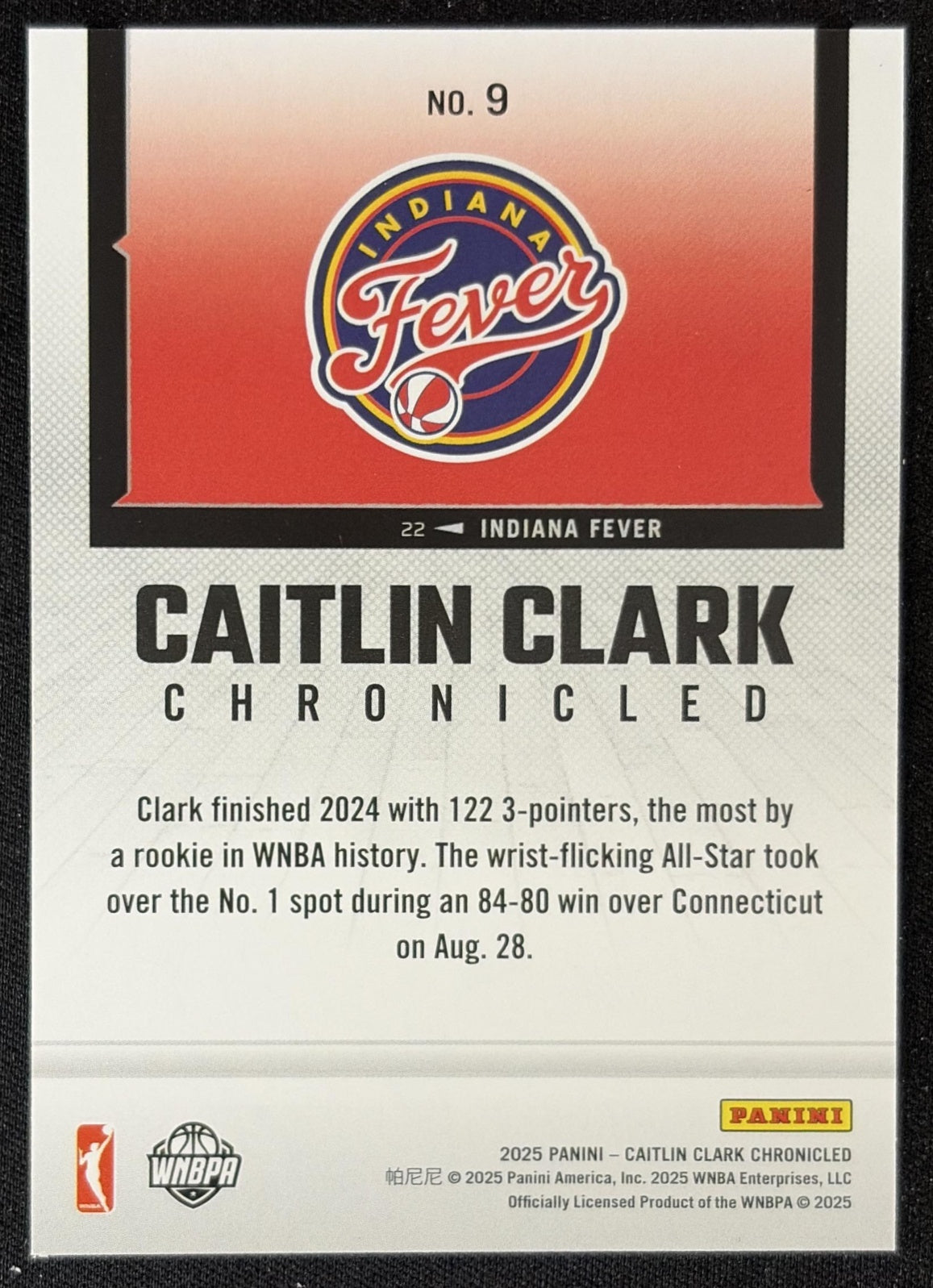 Caitlin Clark 2025 Panini Chronicled WNBA Fever 9 Sports Trading Card
