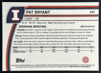 Pat Bryant 2024 Bowman Chrome University Purple Mini Diamond Refractor /375 back