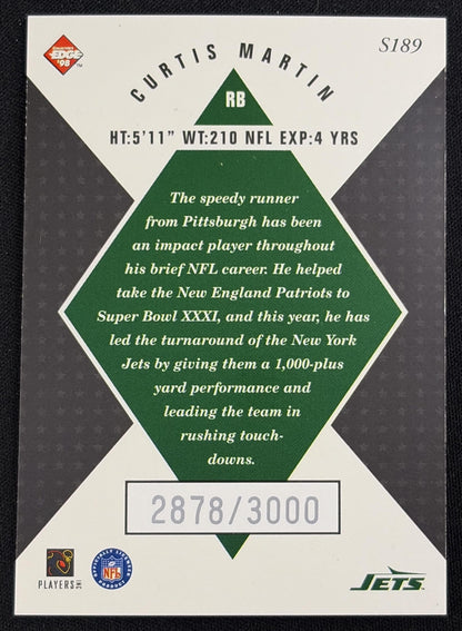 Curtis Martin 1998 Collector's Edge Masters 50 Point /3000 Jets sports trading card back