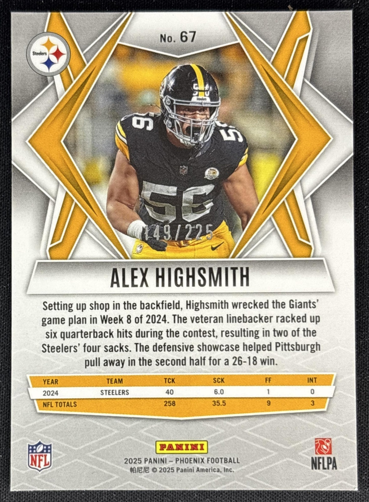 Alex Highsmith 2025 Panini Phoenix Teal Pyramids Prizm /225 Steelers back