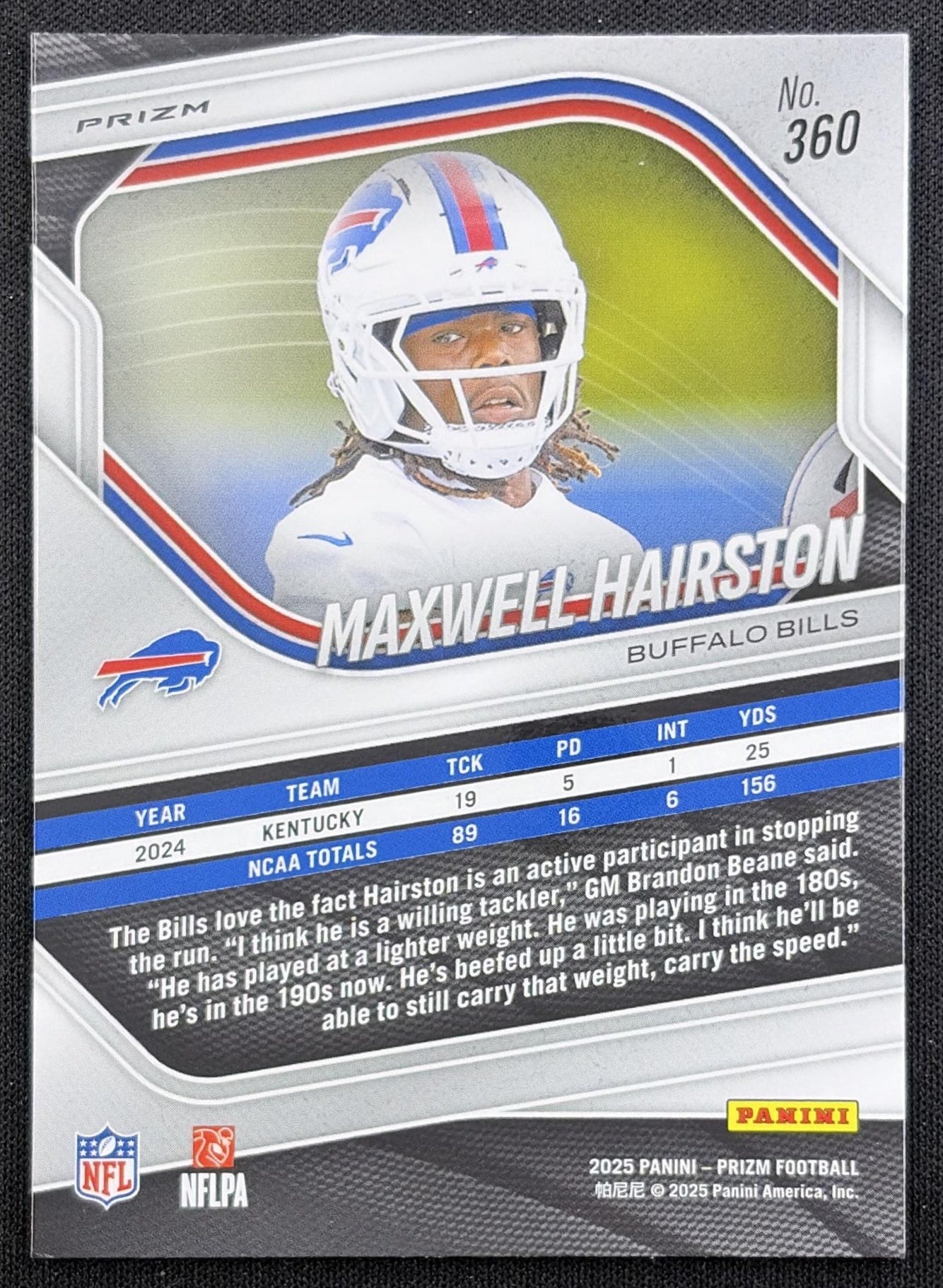 Maxwell Hairston 2025 Panini Prizm Lazer Bills