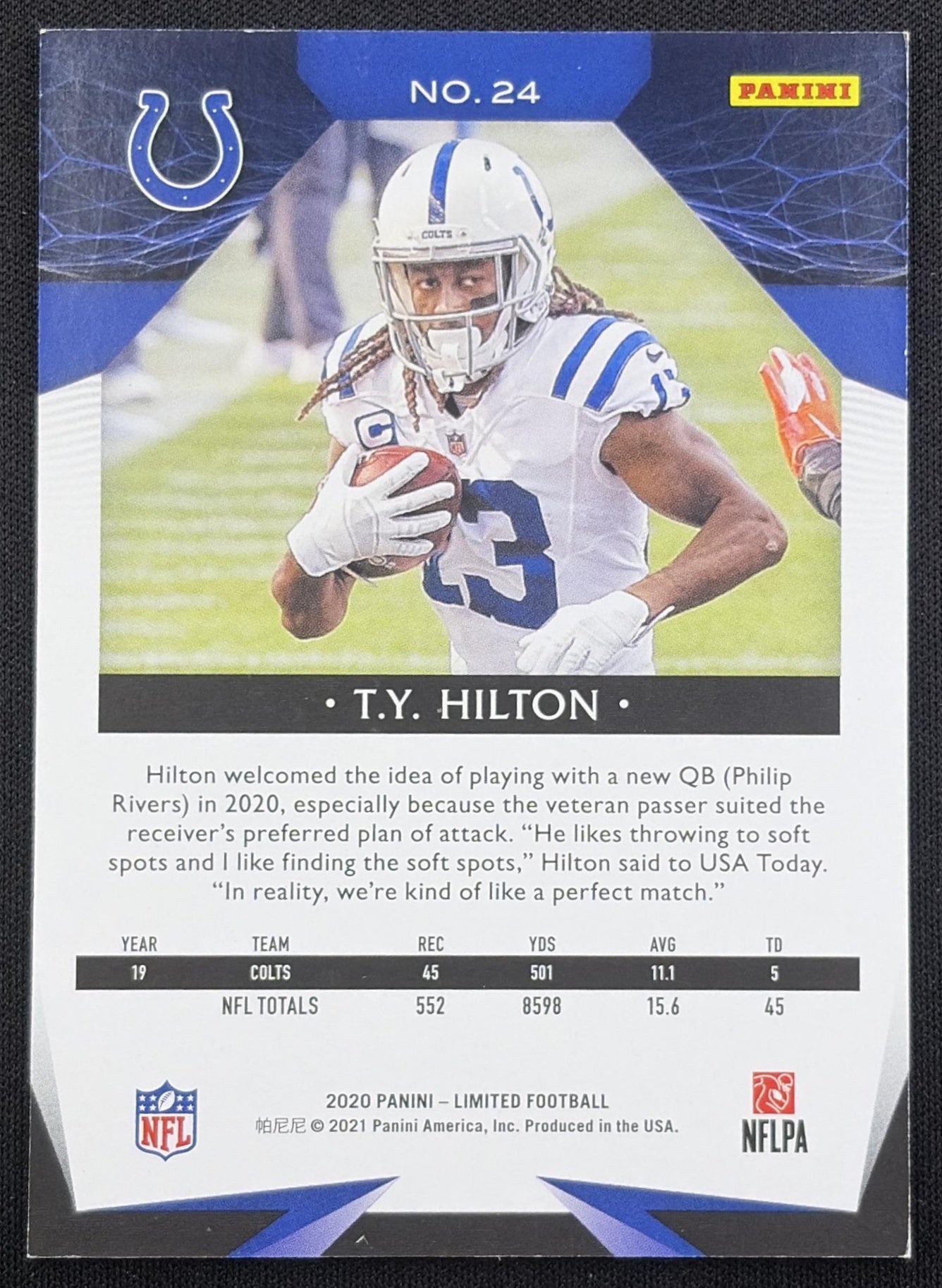 T.Y. Hilton 2020 Panini Limited Ruby Spotlight /49 Colts