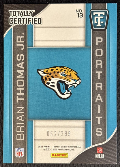 Brian Thomas Jr. 2024 Totally Certified Portraits Mirror Neon Green /299 Jaguars back