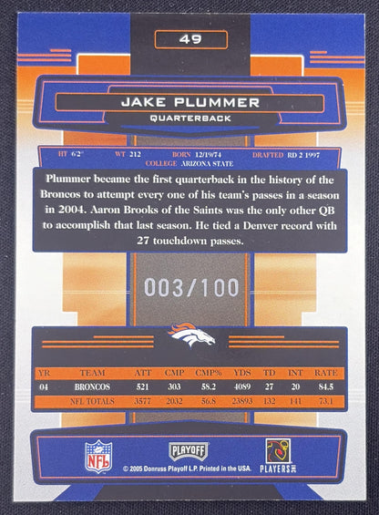Jake Plummer 2005 Playoff Absolute Memorabilia Spectrum Silver /100 Broncos