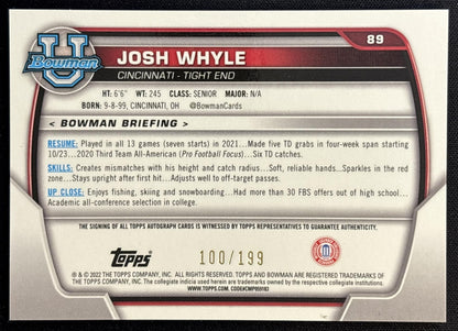 Josh Whyle 2022 Bowman University Chrome Prospect Auto Lava Refractor /199 back