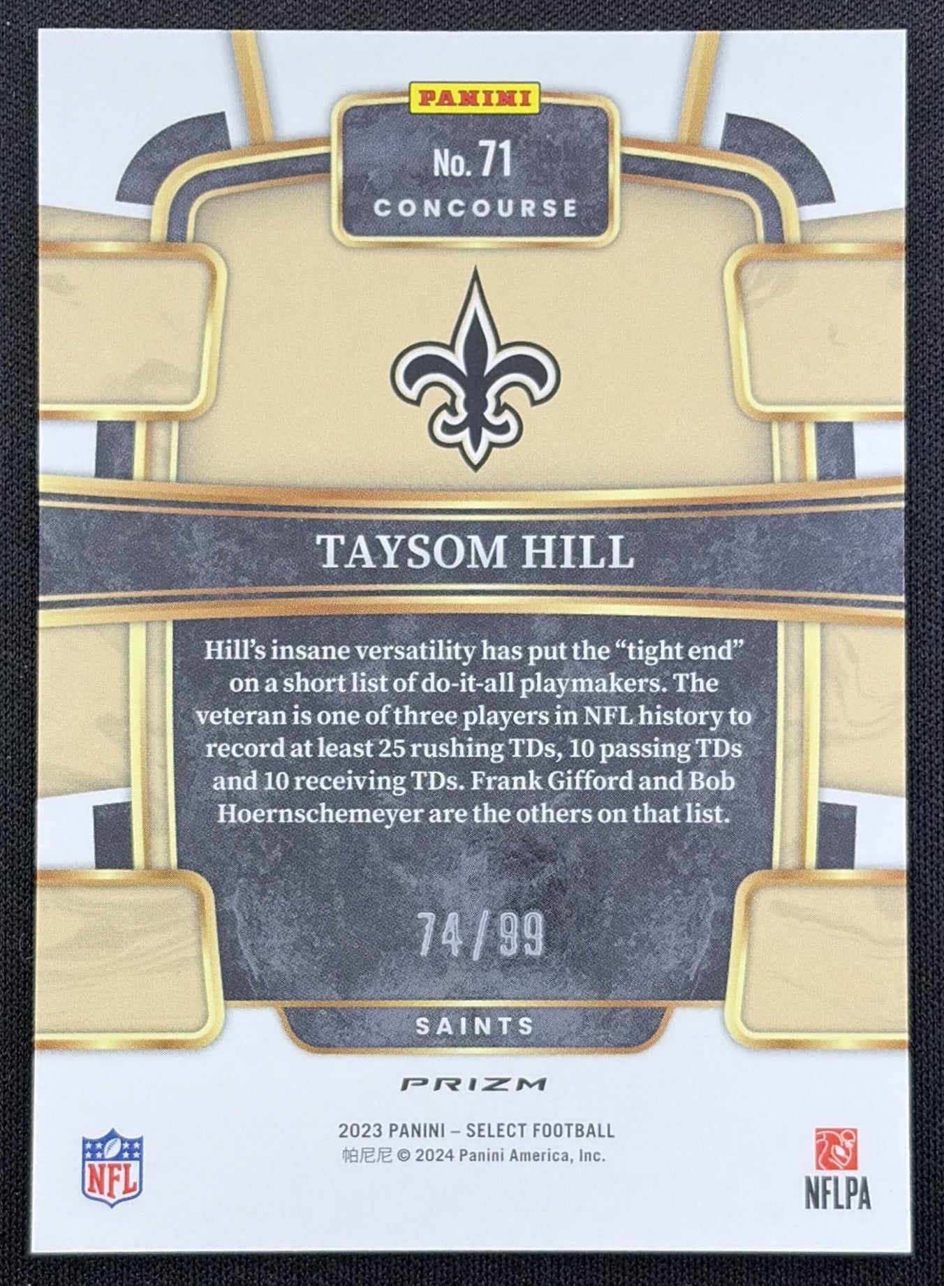 Taysom Hill 2023 Panini Select Red Prizms /99 Saints
