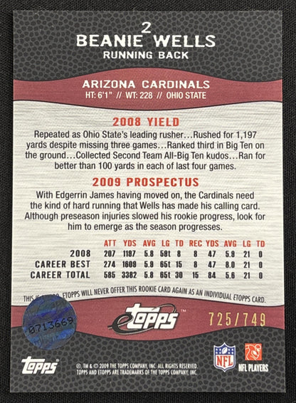 Beanie Wells 2009 Topps eTopps /749 Cardinals - Back