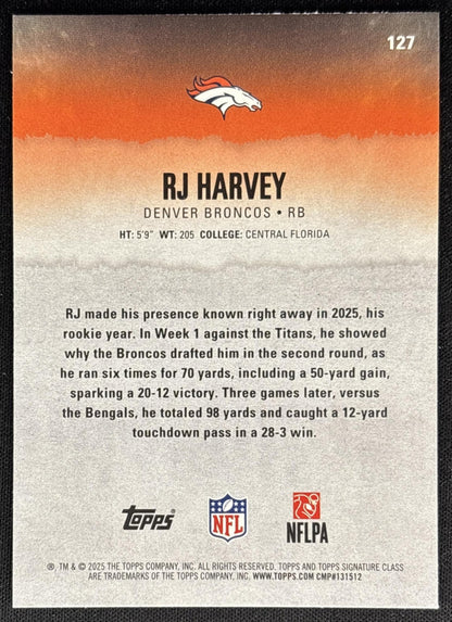 RJ Harvey 2025 Topps Signature Class Rookie Broncos Sports Trading Cards