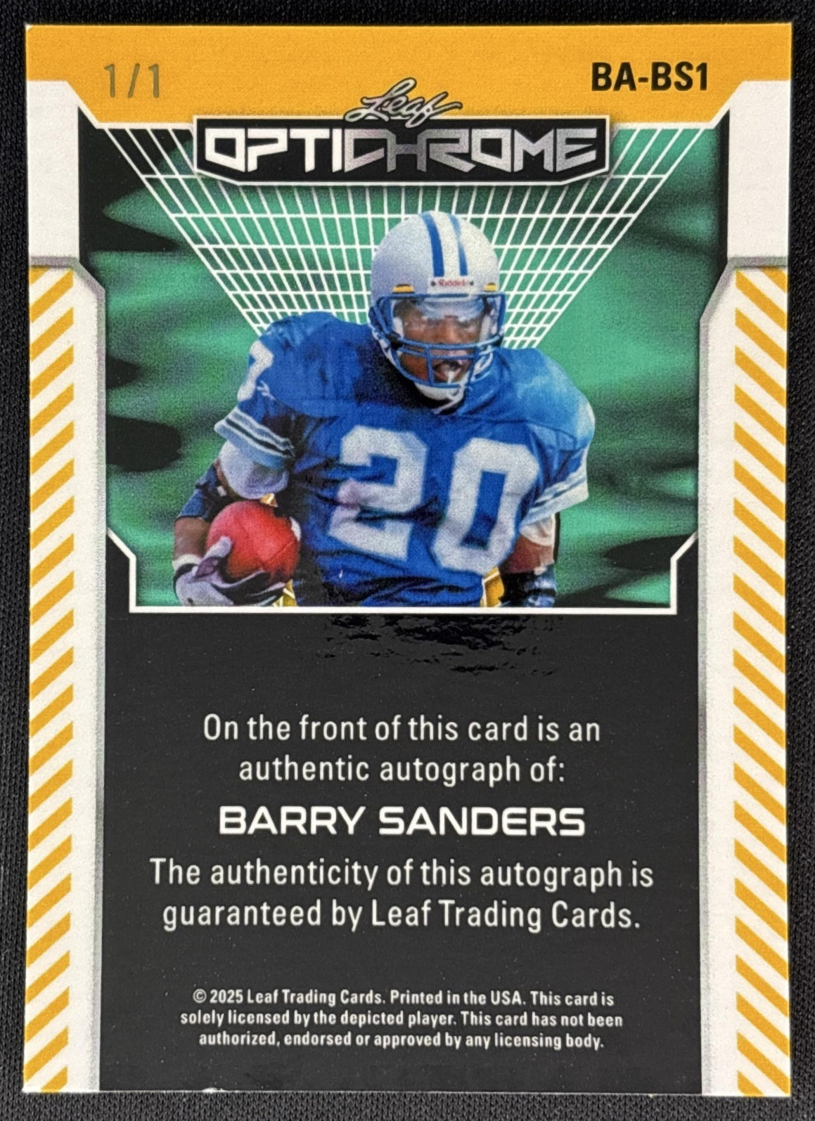 Barry Sanders 2025 Leaf Optichrome Auto 1/1 Lions back