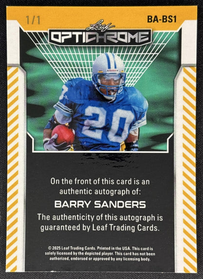 Barry Sanders 2025 Leaf Optichrome Auto 1/1 Lions back