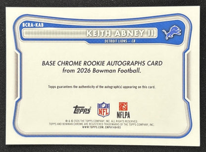 Keith Abney II 2026 Bowman Chrome Rookie Auto Green Reptilian Refractor /99 Lions