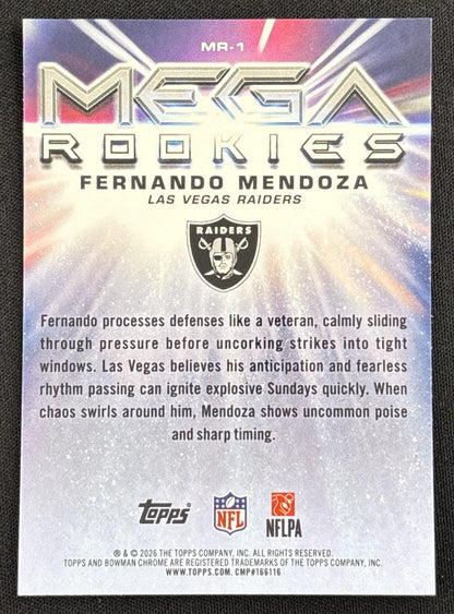 Fernando Mendoza 2026 Bowman Chrome Mega Rookies Mojo Refractor Raiders