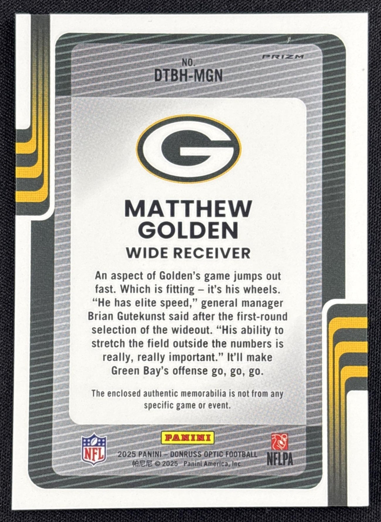 Matthew Golden 2025 Panini Donruss Optic Threads Blue Hyper Prizm Packers