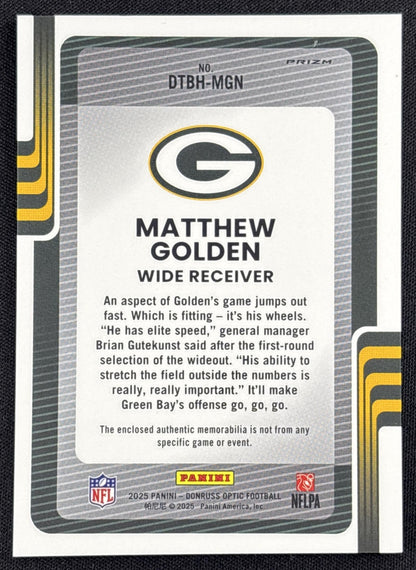 Matthew Golden 2025 Panini Donruss Optic Threads Blue Hyper Prizm Packers