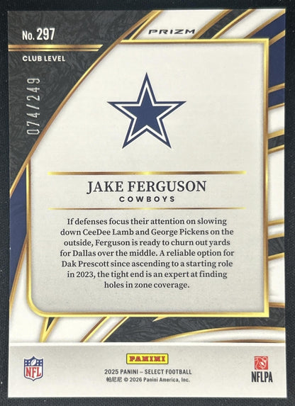 Jake Ferguson 2025 Panini Select Club Level Tri-Color Prizm /249 Cowboys back