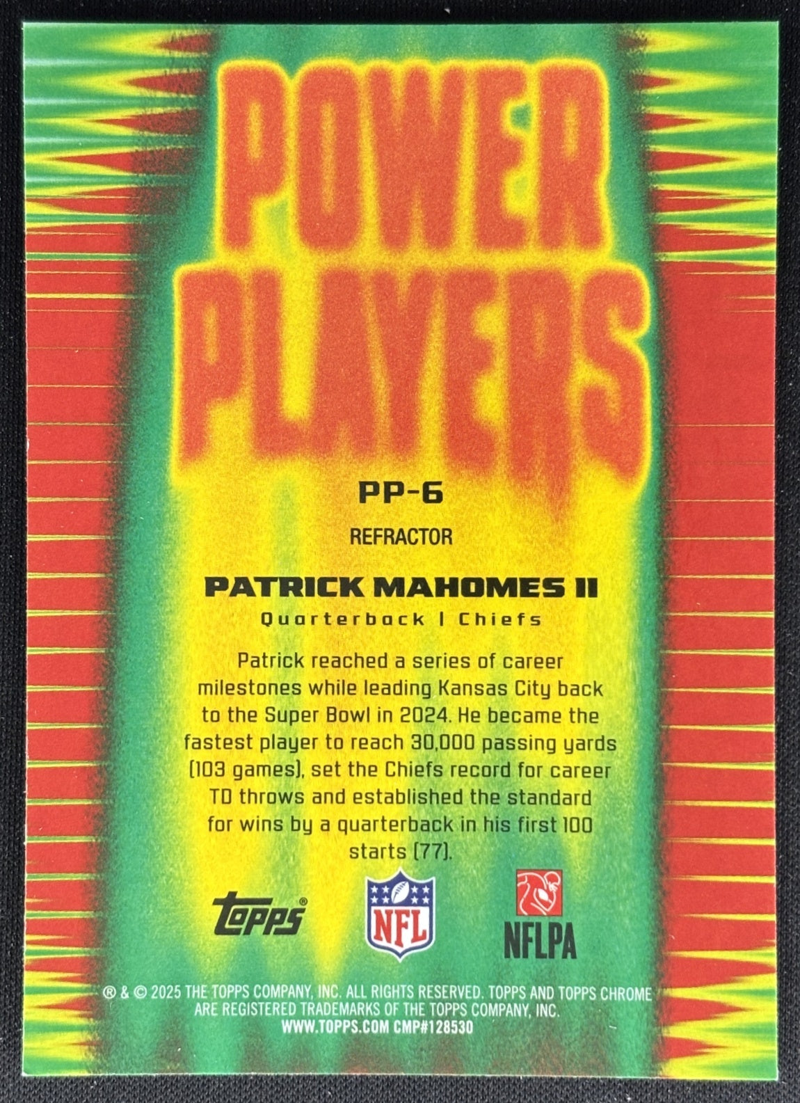 Patrick Mahomes II 2025 Topps Chrome Power Players Refractor Chiefs