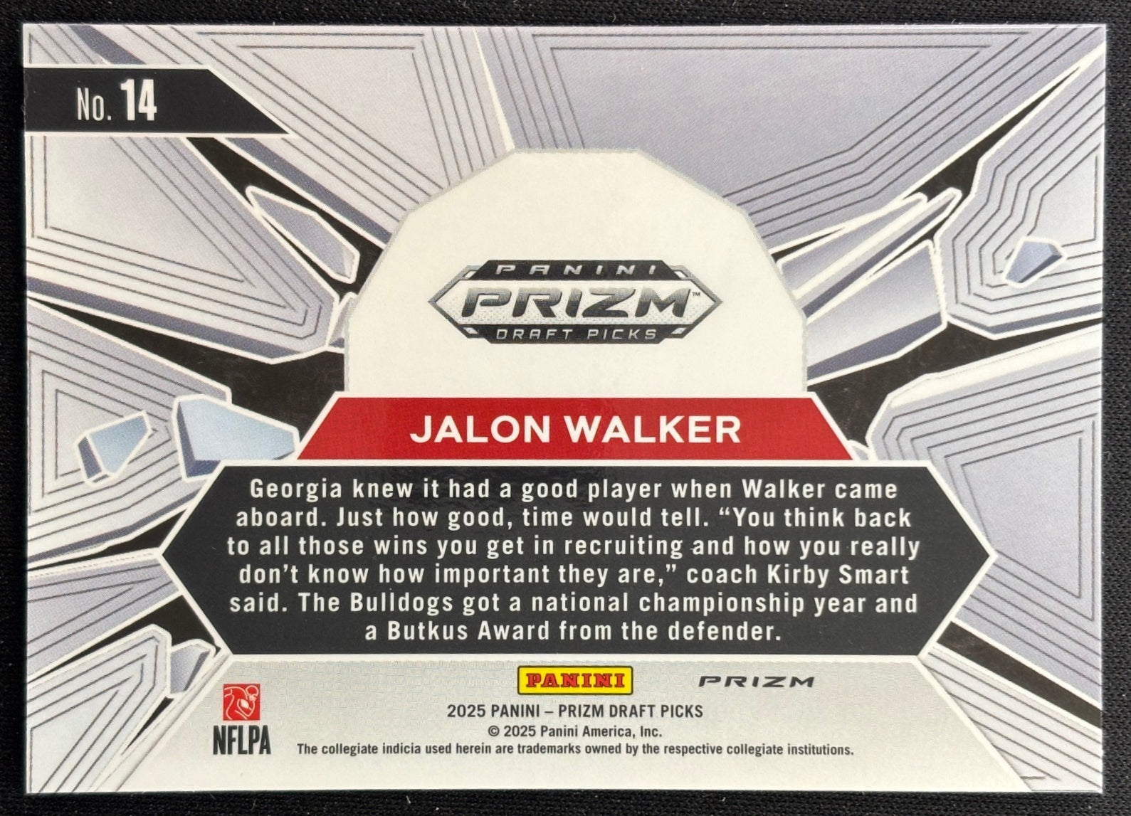 Jalon Walker 2025 Panini Prizm Draft Picks Break White Sparkle Bulldogs Sports Trading Cards