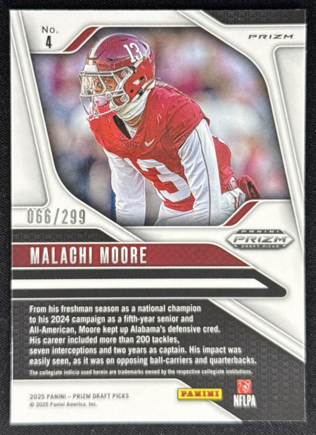 Malachi Moore 2025 Panini Prizm Draft Picks Blue Wave /299 Crimson Tide Sports Trading Card