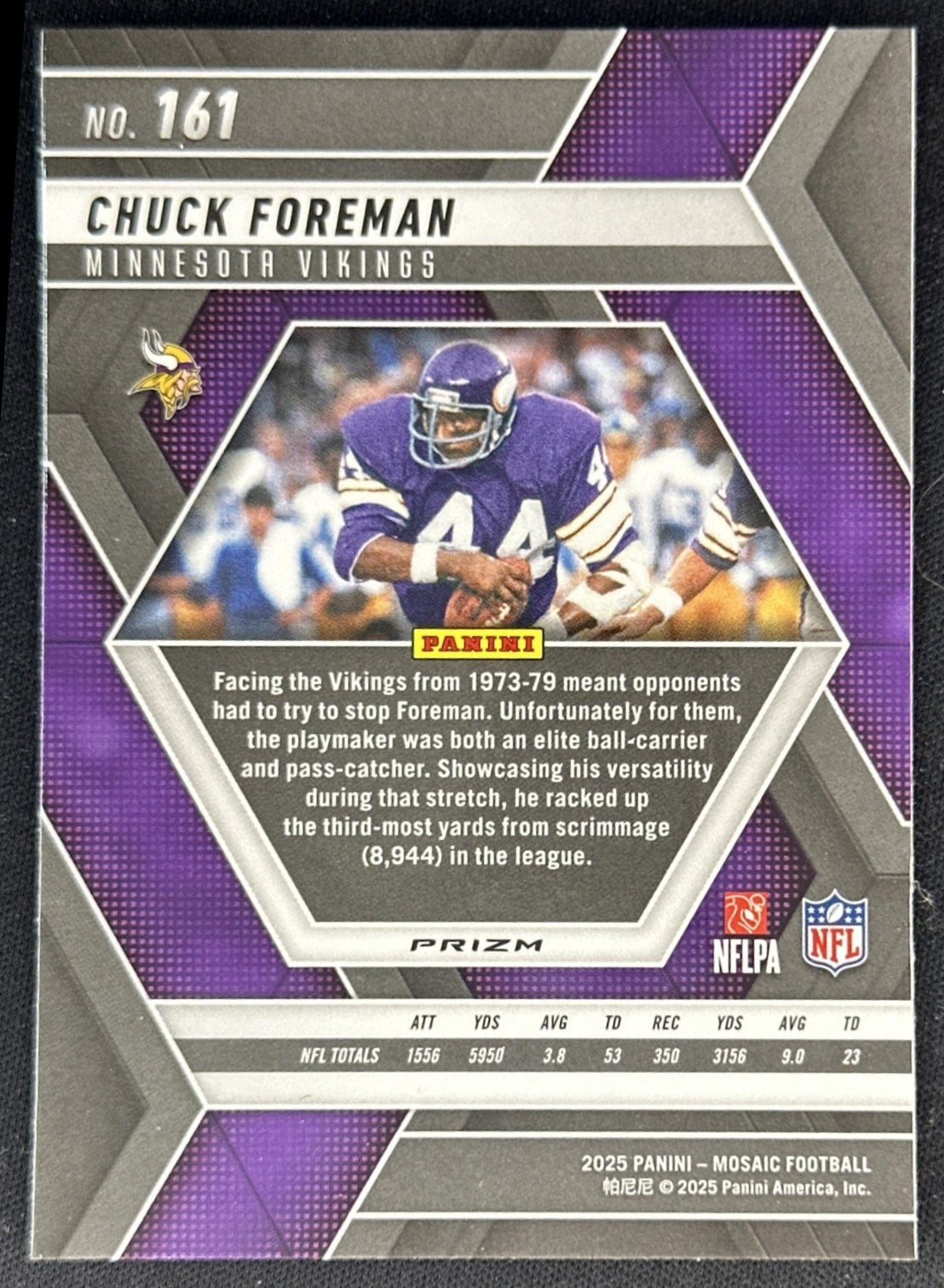Chuck Foreman 2025 Panini Mosaic No Huddle Silver Prizm Vikings Sports Trading Cards