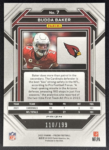 Budda Baker 2022 Panini Prizm Blue Wave /199 Cardinals back