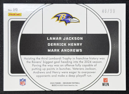 Derrick Henry Lamar Jackson Mark Andrews 2024 Panini Obsidian Nucleus Silver /99 Ravens - back