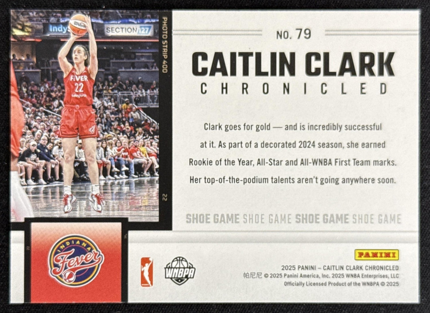 Caitlin Clark 2025 Panini Chronicled Shoe Game Fever 79 Sports Trading Card