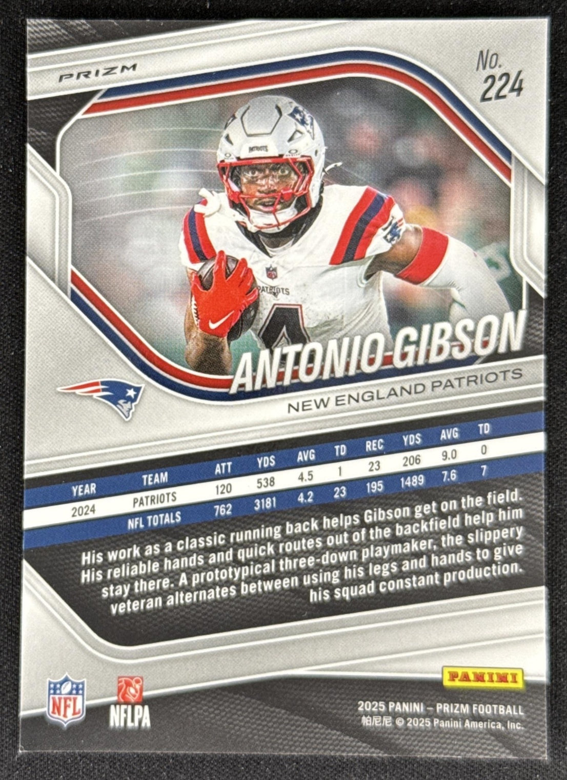 Antonio Gibson 2025 Panini Prizm Green Flash Patriots Sports Trading Card