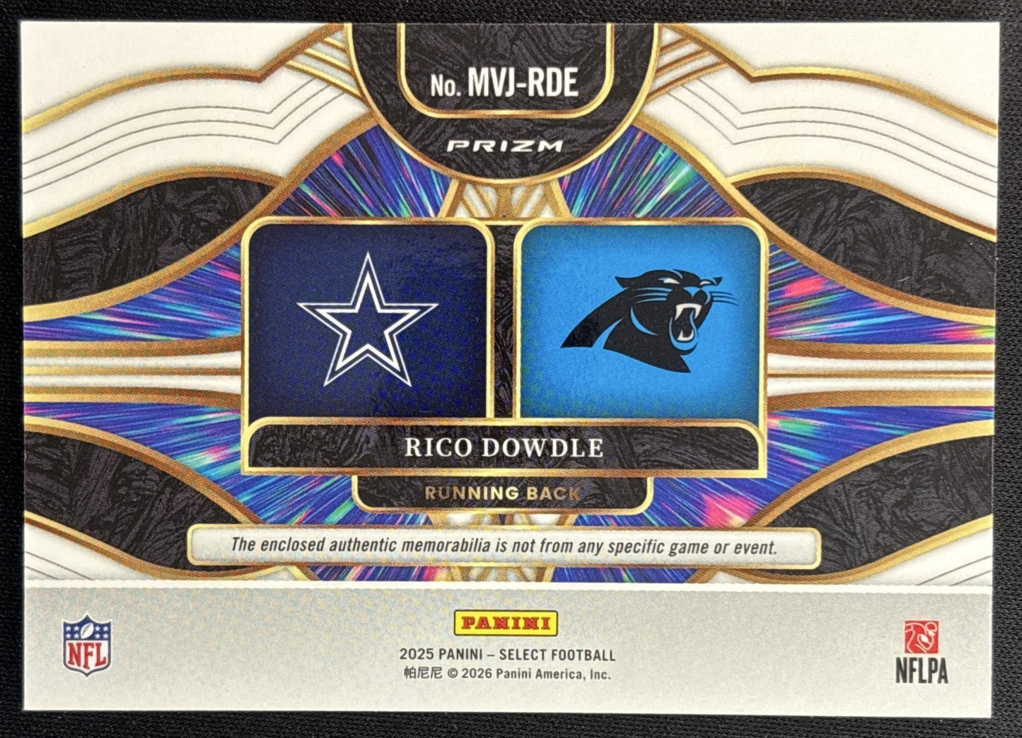 Rico Dowdle 2025 Panini Select Multiverse Jerseys Blue Prizm Sports Trading Cards
