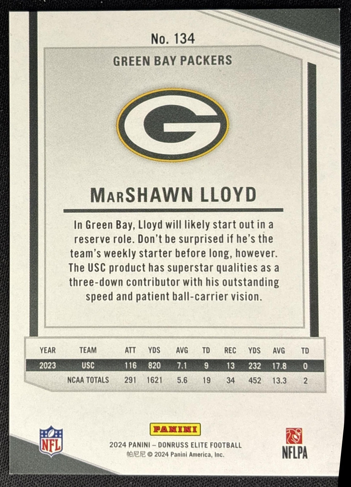 MarShawn Lloyd 2024 Panini Donruss Elite /999 Packers back