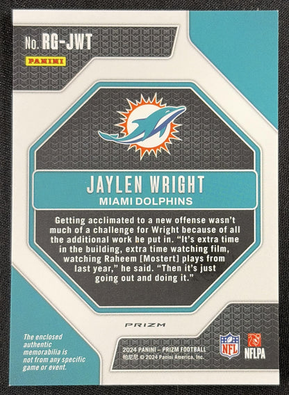 Jaylen Wright 2024 Panini Prizm Rookie Gear Neon Green Pulsar Dolphins