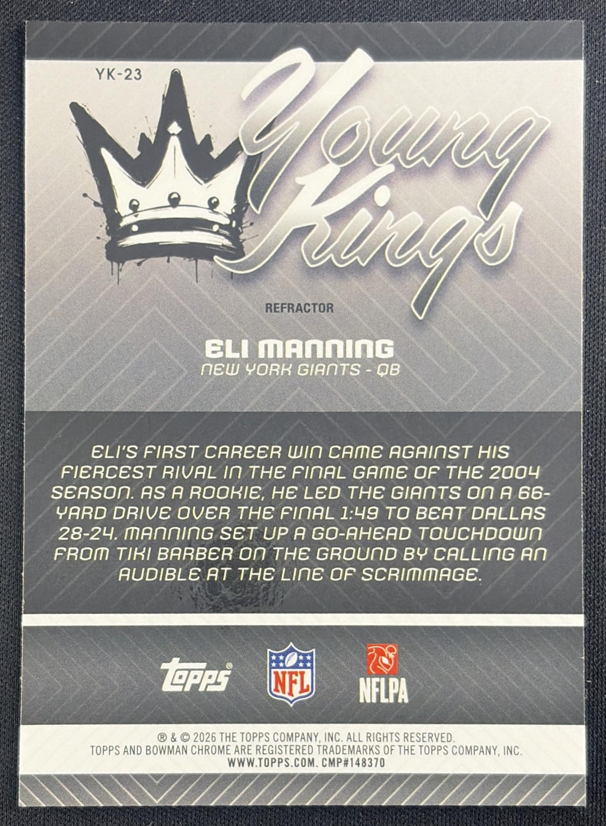 Eli Manning 2026 Bowman Young Kings Chrome Refractor Giants