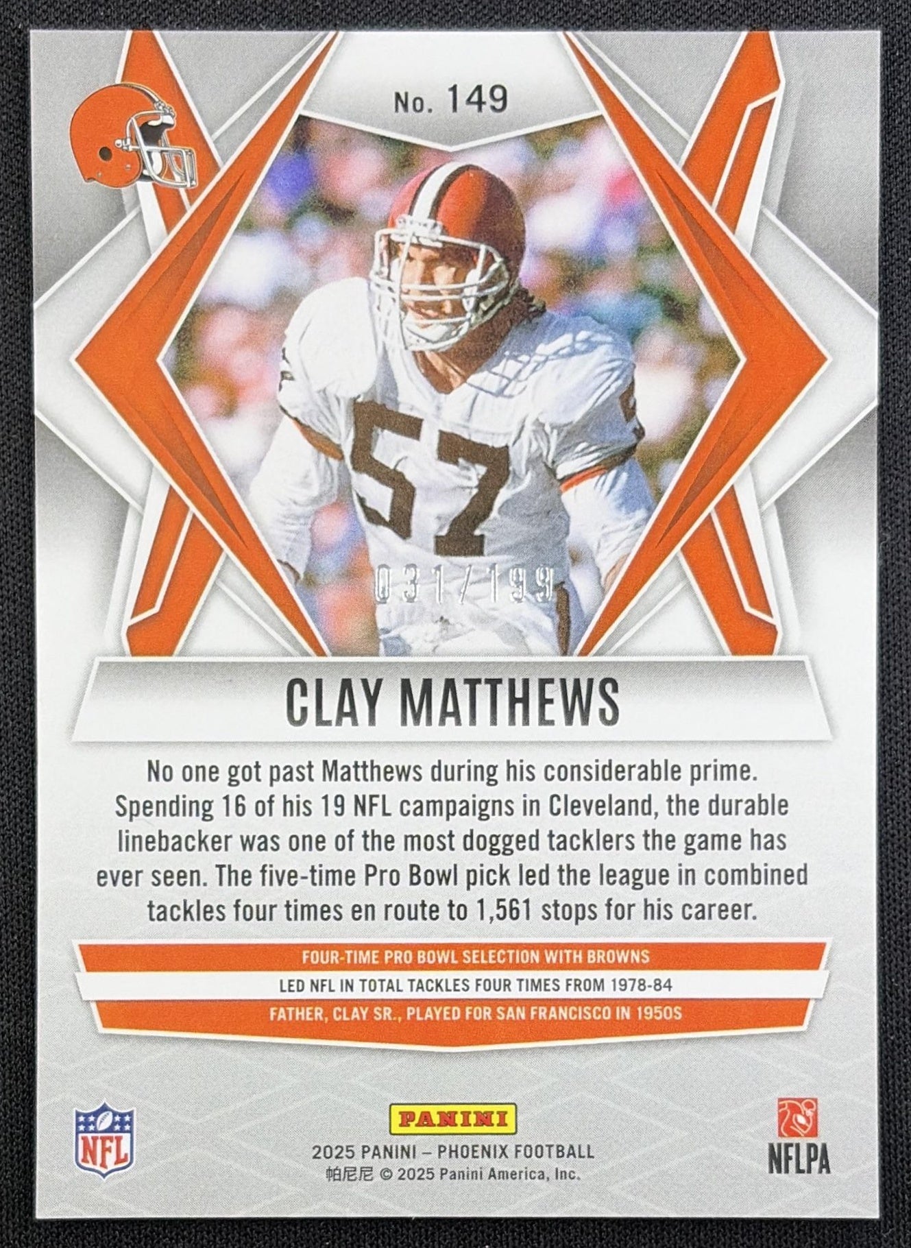 Clay Matthews Jr. 2025 Panini Phoenix Red Lazer Prizm /199 Browns Cleveland Browns