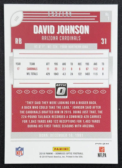 David Johnson 2018 Panini Donruss Optic Orange Prizm /199 Cardinals Arizona Cardinals