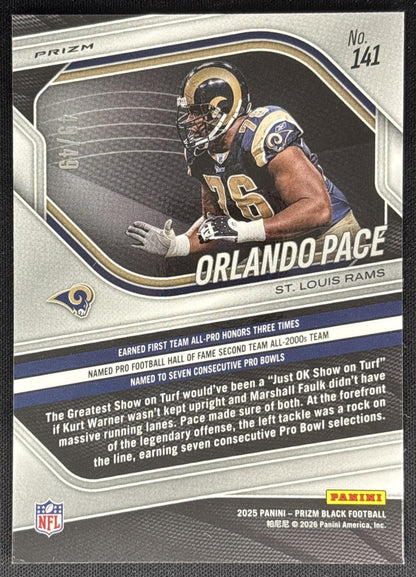 Orlando Pace 2025 Panini Prizm Black Orange /49 Rams Sports Trading Card