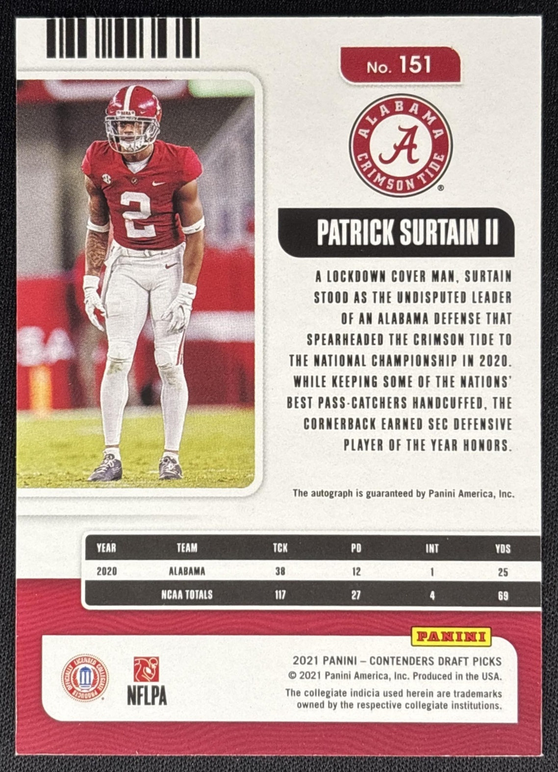 Patrick Surtain II 2021 Panini Contenders Draft Picks Crimson Tide Broncos Sports Trading Cards